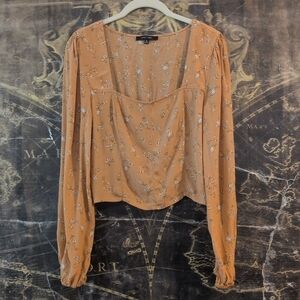 NWOT Love Tree Top Womens Medium Long Sleeve Cropped Blouse Shirt Casual